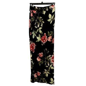 Charlotte Russe | Women’s Wrap High-Slit Black Green Long Floral Skirt